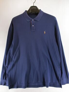 Polo Ralph Lauren Men's 2XL Navy Blue Long Sleeve Polo Shirt Embroidered Pony